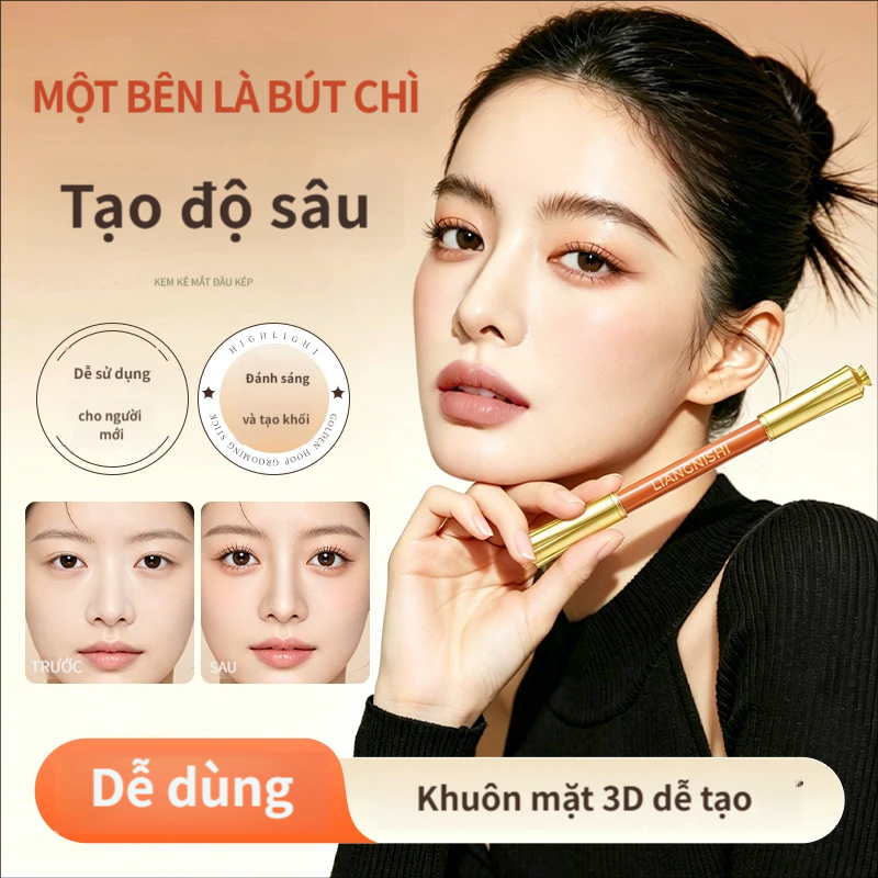 Liangnishi Double-Headed Cutable Contouring Stick Highlight Shadow Bút định hình hai trong một Người mới biết tự nhiên Ba chiều Mũi Shadow Side Face Brightening Concealer Trang điểm không thấm nước Giữ không cất cánh Trang điểm Retouch Face Trầm cảm Định
