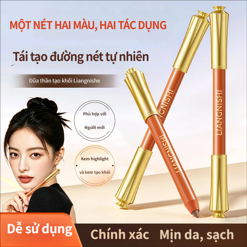 Liangnishi Double-Headed Cutable Contouring Stick Highlight Shadow Bút định hình hai trong một Người mới biết tự nhiên Ba chiều Mũi Shadow Side Face Brightening Concealer Trang điểm không thấm nước Giữ không cất cánh Trang điểm Retouch Face Trầm cảm Định