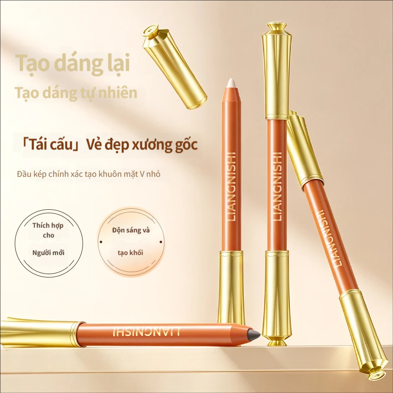 Liangnishi Double-Headed Cutable Contouring Stick Highlight Shadow Bút định hình hai trong một Người mới biết tự nhiên Ba chiều Mũi Shadow Side Face Brightening Concealer Trang điểm không thấm nước Giữ không cất cánh Trang điểm Retouch Face Trầm cảm Định