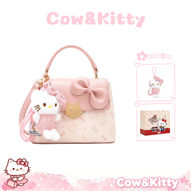 Cow&Kitty/BORRY ROSA Túi xách đeo chéo màu hồng túi giỏ màu hồng có khóa kéo và bùa chú mèo