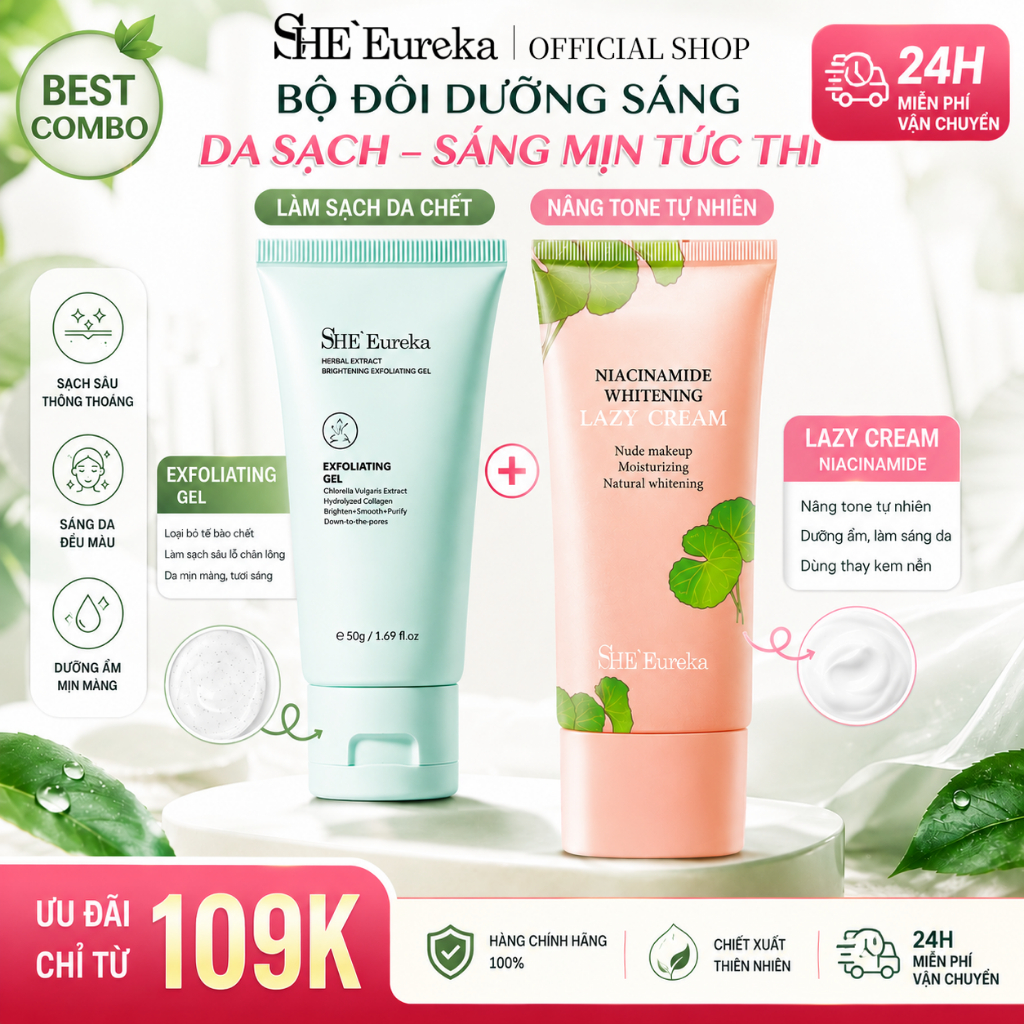 SHEEureka Da xỉn màu | Làm sạch 1 bước + Tăng tông màu tức thì | Làm Sạch + Sáng Da Chỉ Sau 1 Combo | Da Sạch + Làm Sáng 79K