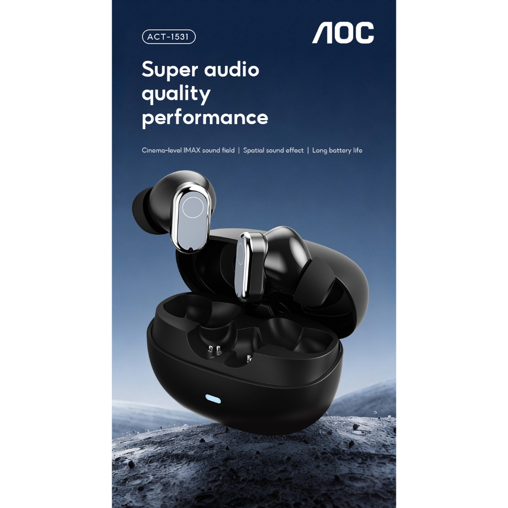 Tai nghe không dây AOC ACT-1531 Tai nghe Bluetooth 6.0 360 Âm thanh vòm không gian Màng tùy chỉnh Tai nghe chơi game có độ trễ thấp 20H Thời gian chơi Điều khiển cảm ứng iOS Android | BigBuy360 - bigbuy360.vn