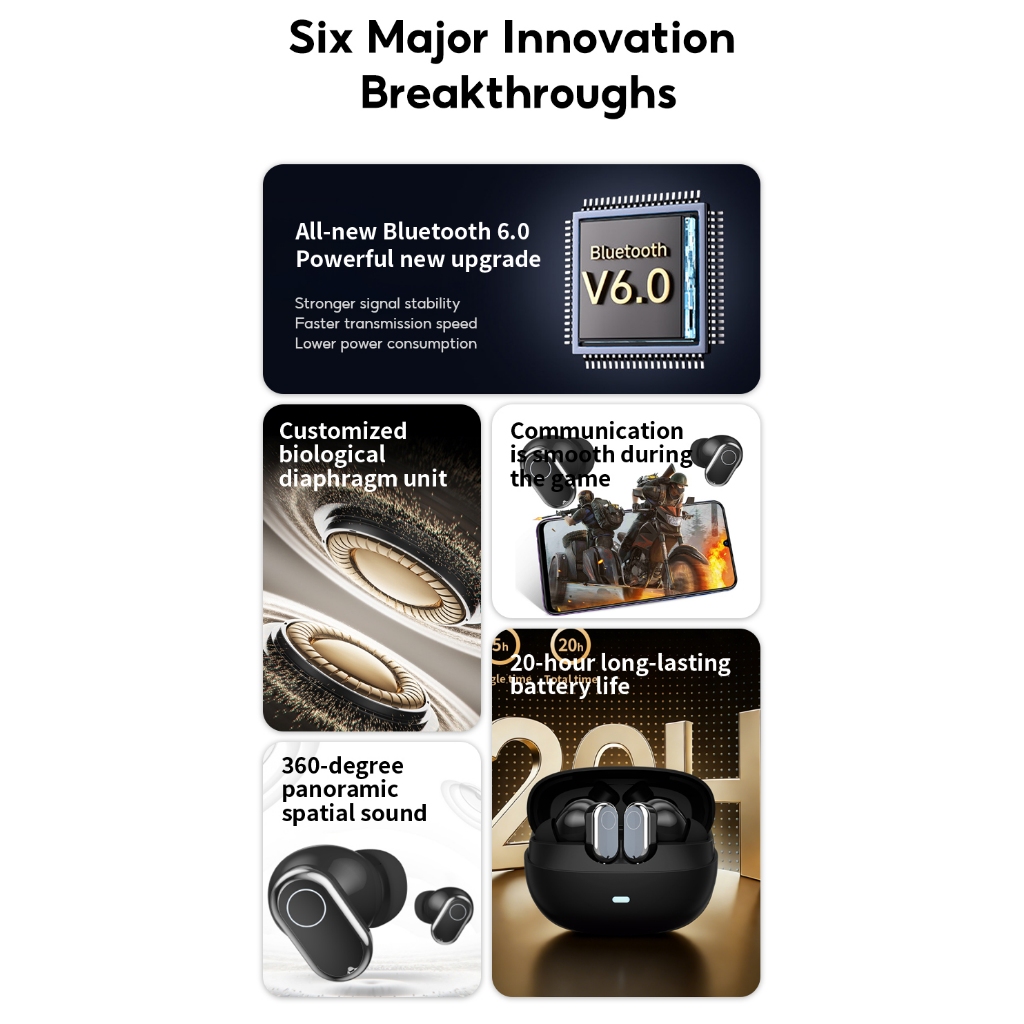 Tai nghe không dây AOC ACT-1531 Tai nghe Bluetooth 6.0 360 Âm thanh vòm không gian Màng tùy chỉnh Tai nghe chơi game có độ trễ thấp 20H Thời gian chơi Điều khiển cảm ứng iOS Android | BigBuy360 - bigbuy360.vn
