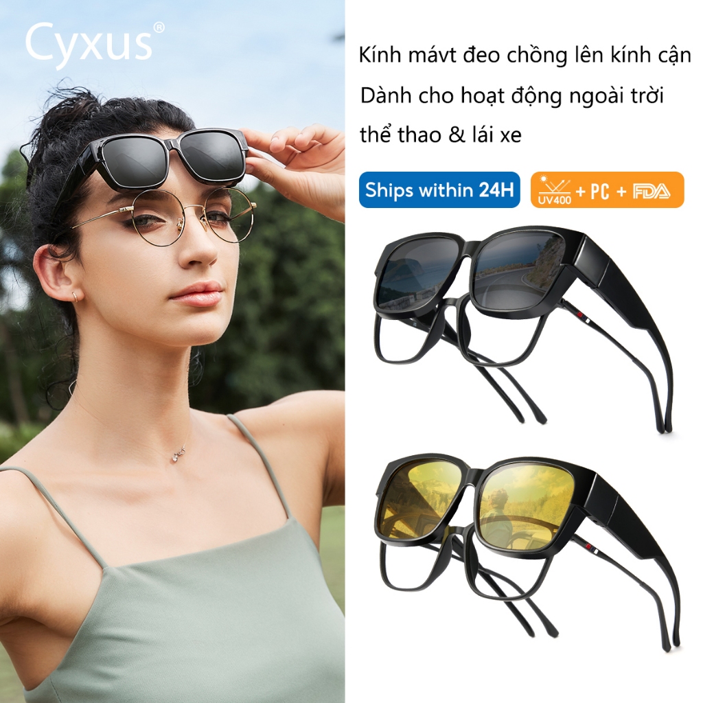 Cyxus  Kính râm phân cực, chống tia UV400 /Kính râm kẹp/Có thể kẹp vào gọng kính cận/Kính râm thời trang/Kính râm/Chất liệu nhẹ/Dành cho cả nam và nữ, phù hợp cho bãi biển và lái xe 1821