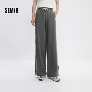 Semir Vải Lanh Như Quần Ống Rộng Nữ Mùa Hè Tương Phản Thư Giãn Eo Co Giãn Phong Cách Thể Thao Thông Thường
