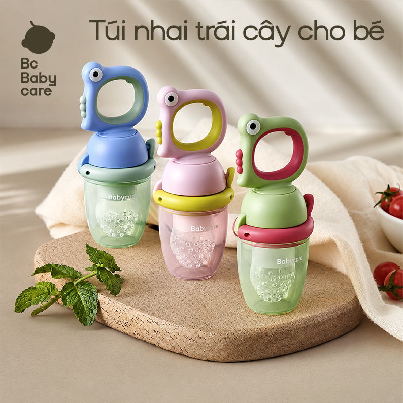 【Giao Hàng Nội Địa】Bc Babycare Túi nhai tập ăn dặm Silicon cho bé, Túi núm nhai hoa quả Silicon cho bé Tặng kèm 2 núm nhai Silicon