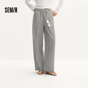 Semir Cotton Vải Lanh Cảm Thấy Sọc Quần Ống Rộng Nữ Mùa Hè 2026 Drapey Thư Giãn Thắt Lưng Kỳ Nghỉ Đáy