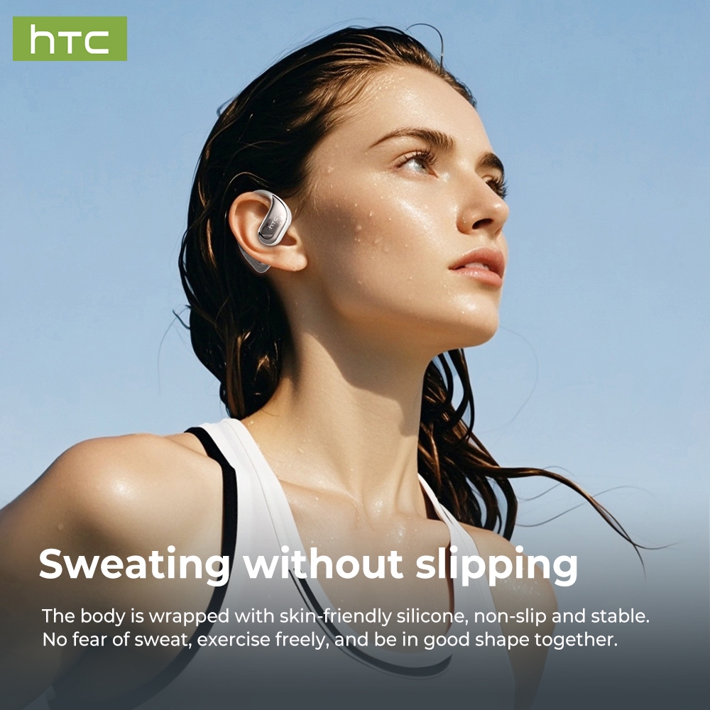 HTC NE77 Tai nghe Open-Ear OWS kèm hộp sạc có màn hình cảm ứng thông minh, truyền tải âm thanh không suy hao (lossless) qua Bluetooth 6.0, âm thanh Hi-Fi nguyên bản và khả năng kháng nước chuẩn IPX5 dành cho thể thao. | BigBuy360 - bigbuy360.vn