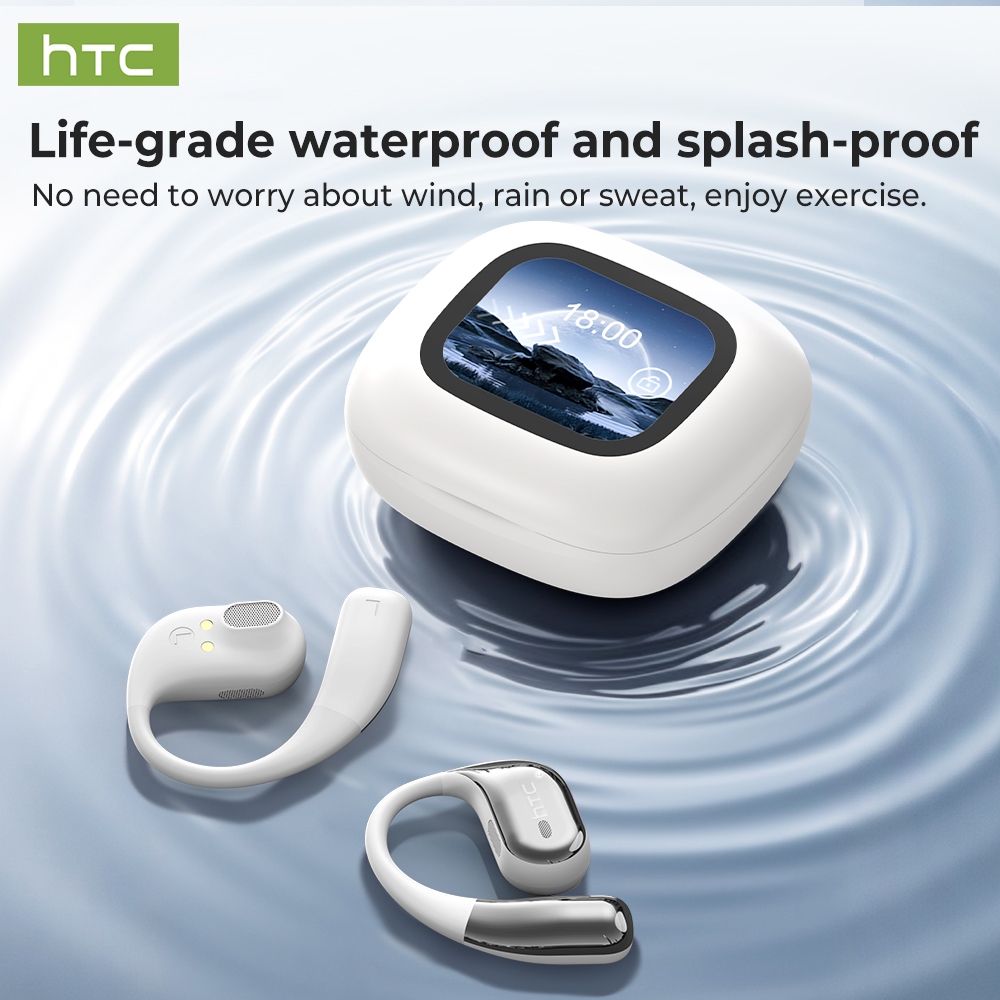 HTC NE77 Tai nghe Open-Ear OWS kèm hộp sạc có màn hình cảm ứng thông minh, truyền tải âm thanh không suy hao (lossless) qua Bluetooth 6.0, âm thanh Hi-Fi nguyên bản và khả năng kháng nước chuẩn IPX5 dành cho thể thao. | BigBuy360 - bigbuy360.vn