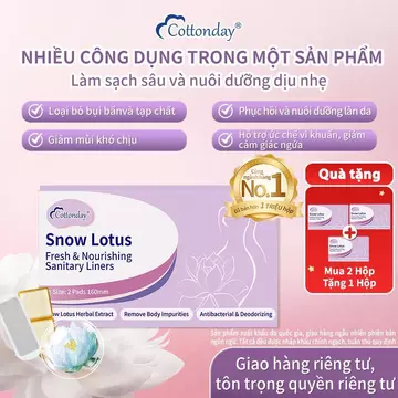 【Mua 2 tặng 1】Băng vệ sinh thảo dược Snow Lotus Cottonday (160mm/2miếng) - light laurier, bvs dài 8m, hybrid pad, peb pad, bvs tăng thời gian, chứa 14 chiết xuất thảo dược, kháng khuẩn, giảm đau kinh 