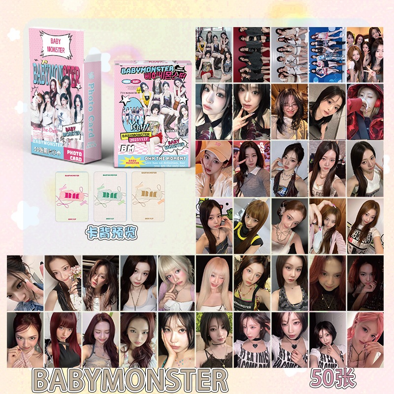 Linxx 50 Chiếc BABYMONSTER Thẻ Laser Holographic Kpop Photocards Dòng Bưu Thiếp