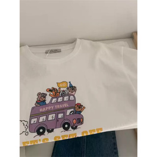 2026 Mới Cổ Tròn Thương Hiệu Mới 100% cotton Lười Rời Hoạt Hình In Hình Áo Thun Nữ Tay Ngắn