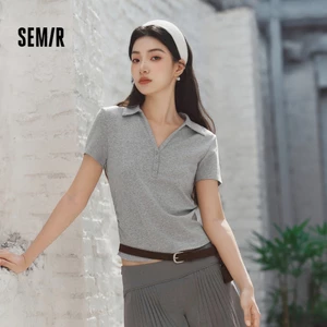 Semir Làm Mát Áo Polo Nữ Mùa Hè 2026 Crop Slim Ruched Eo Giảm Béo Thanh Lịch Top