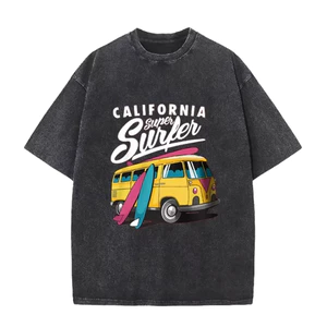 California Surfers Cổ Điển Cắm Trại Xe Nghệ Thuật In Hình Rửa Hồng Coast Kỳ Nghỉ Áo Thun