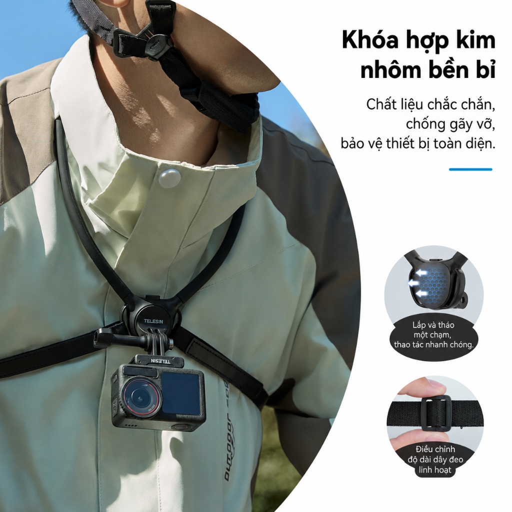 Giá Đỡ Đeo Cổ SE 2.0 Xoay 90° Quay POV Rảnh Tay, Đệm Khí và Dây Đeo Ngực cho GoPro DJI Insta360