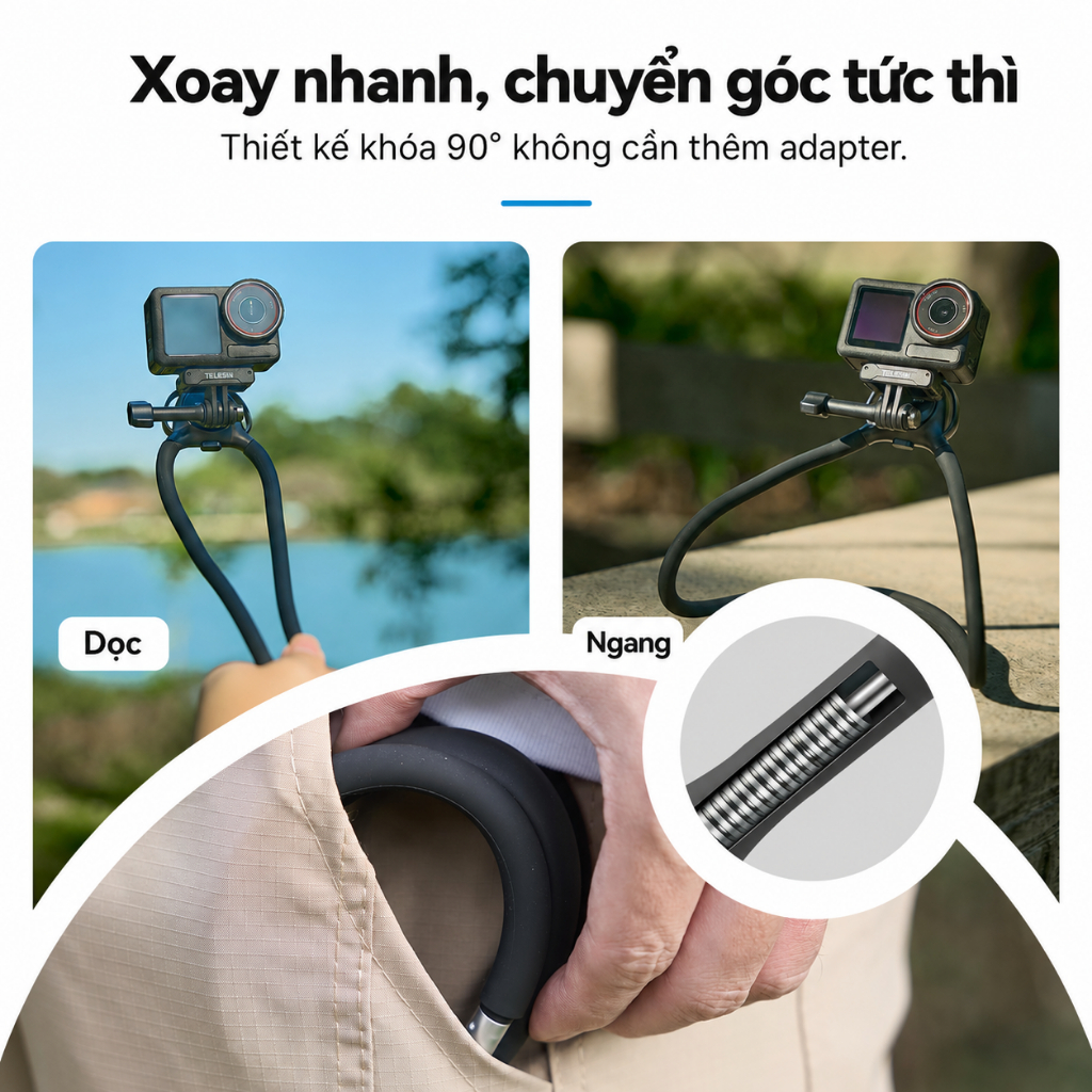 Giá Đỡ Đeo Cổ SE 2.0 Xoay 90° Quay POV Rảnh Tay, Đệm Khí và Dây Đeo Ngực cho GoPro DJI Insta360