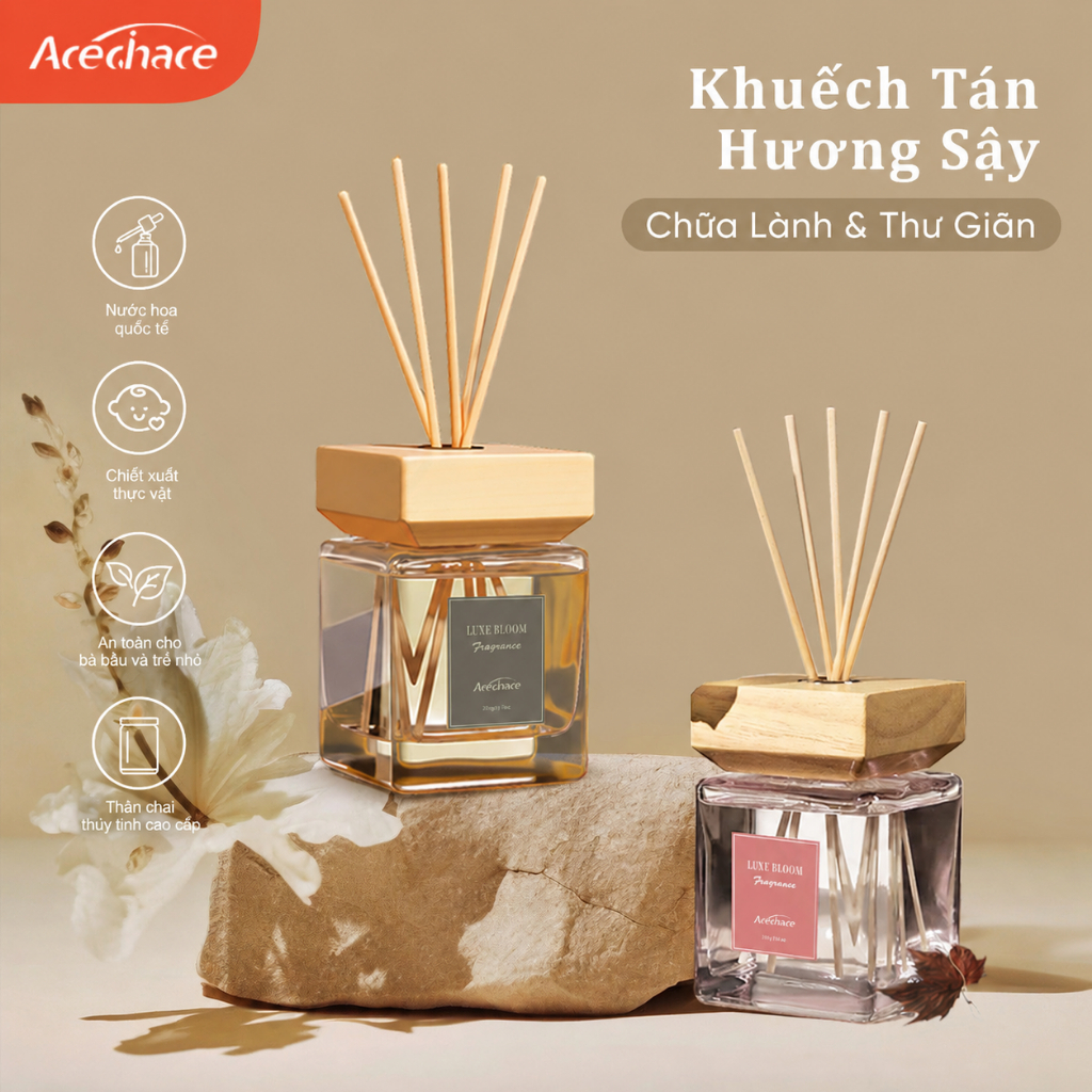 ACECHACE 500ml Lọ Tinh Dầu Khuếch Tán Que Mây Reed Diffuser Nắp Gỗ, Thơm Phòng Bền Lâu, Khử Mùi Không Cháy Quà Tặng Ý Nghĩa