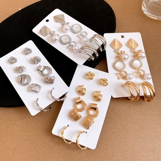 Bộ 5 Bông Tai Kim Loại Họa Tiết Vàng Đa Phong Cách Xoắn Vòng Nút Thắt Vòng Tròn Thả Bông Tai Gói Tối Giản Vintage Trang Sức Hàng Ngày Cho Nữ