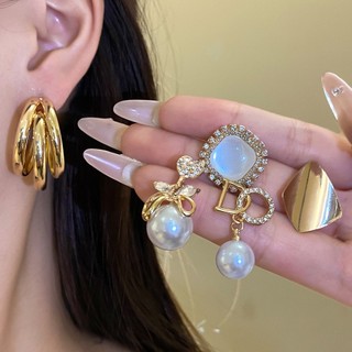Bộ 5 Bông Tai Kim Loại Họa Tiết Vàng Đa Phong Cách Xoắn Vòng Nút Thắt Vòng Tròn Thả Bông Tai Gói Tối Giản Vintage Trang Sức Hàng Ngày Cho Nữ