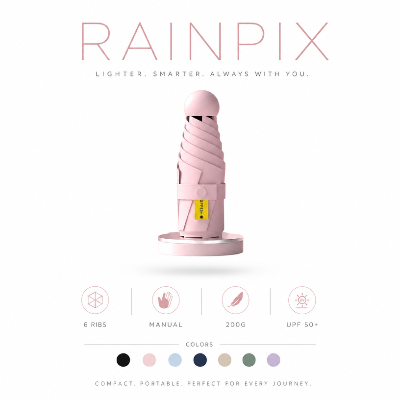 RAINPIX Capsule Umbrella Nhẹ Di Động 6 Xương Nhiều Màu Sắc Phong Cách Có Sẵn UPF50 + Chống Nước Tốt
