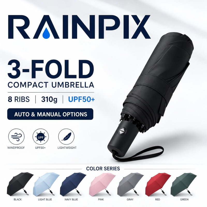 RAINPIX Hướng dẫn sử dụng / Tự động di động có thể gập lại Phong cách UV Umbrella 10-Bone UPF50 + Nhiều kiểu màu có sẵn