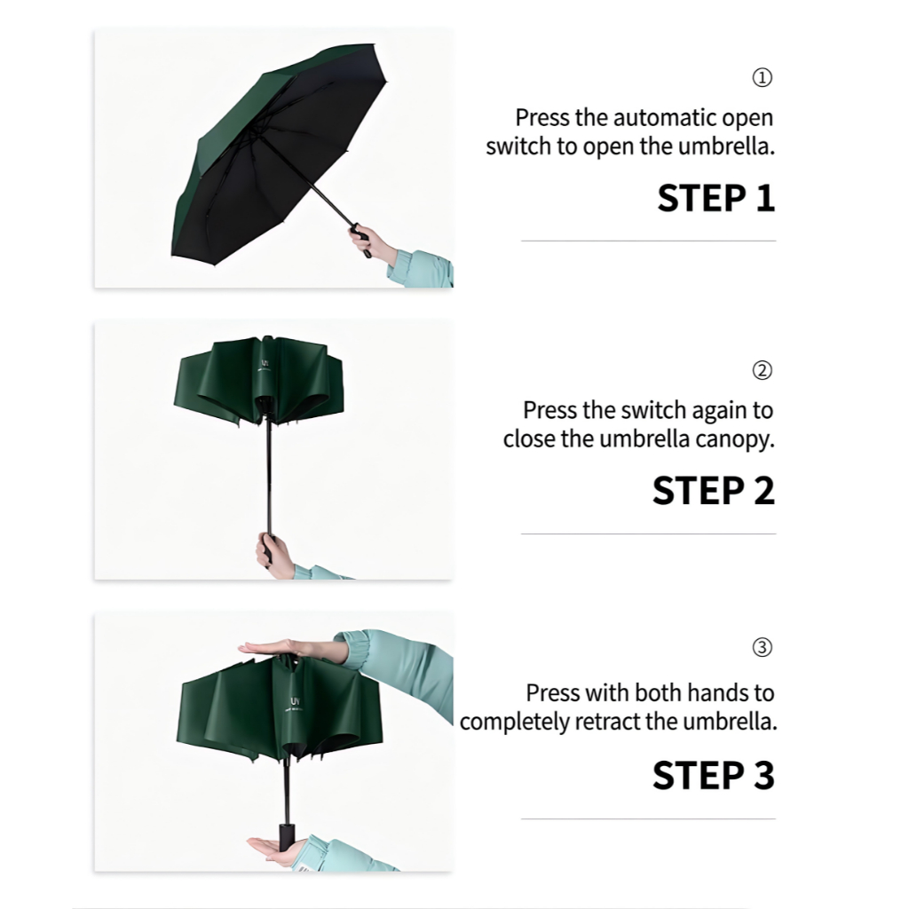 RAINPIX Hướng dẫn sử dụng / Tự động di động có thể gập lại Phong cách UV Umbrella 10-Bone UPF50 + Nhiều kiểu màu có sẵn