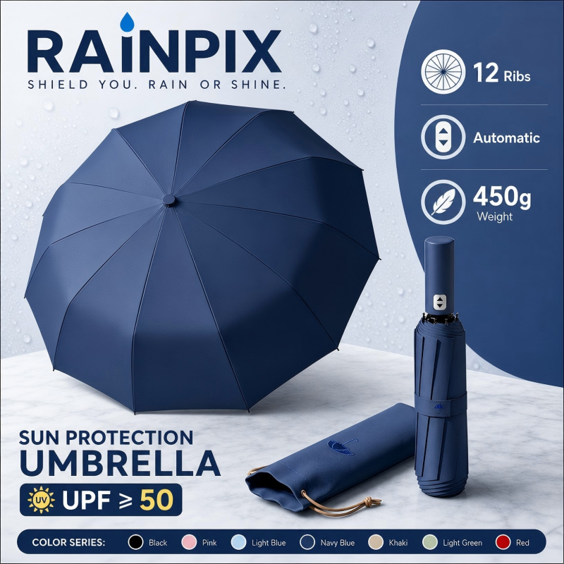 Rainpjx 12-Bên Tự Động Kinh Doanh Gấp Ô Đậm Mạnh Sườn Chống Nắng Che Nắng Nhiều Màu Sắc Có Sẵn