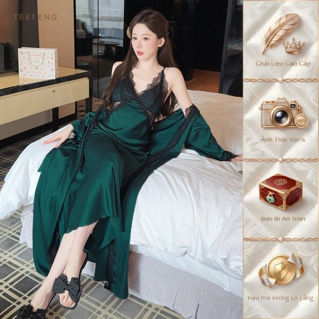 TEEFENG Váy Ngủ Nữ Cao Cấp Ren Lụa Sang Trọng Gợi Cảm Sling Mùa Hè Có Miếng Lót Ngực Loungewear