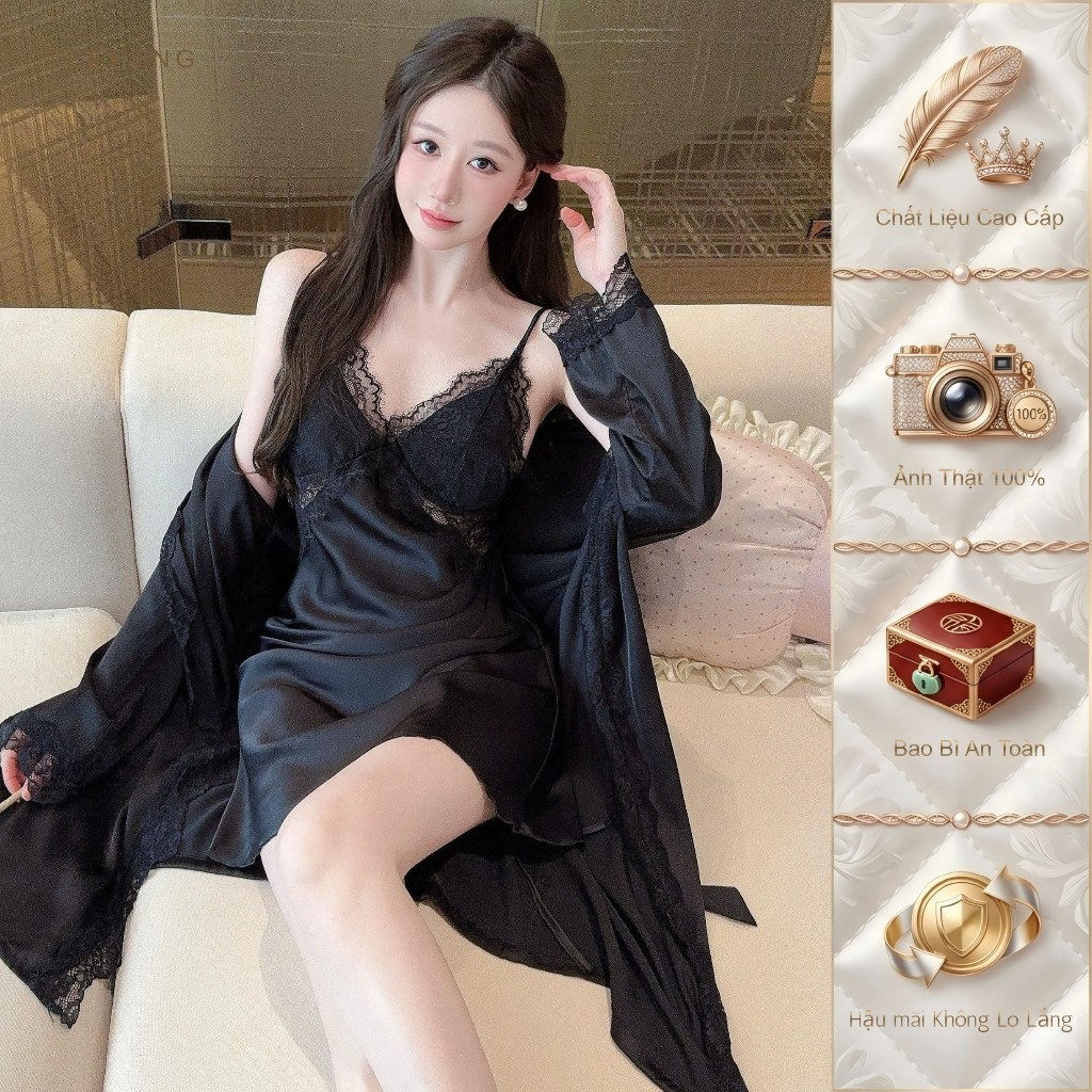 Váy Ngủ Nữ Cao Cấp Ren Lụa Sang Trọng Gợi Cảm Sling Mùa Hè Loungewear Có Miếng Lót Ngực