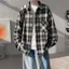 Áo sơ mi nam dài tay công sở màu đen được kiểm tra Áo sơ mi Cotton kẻ sọc Oversize thông thường