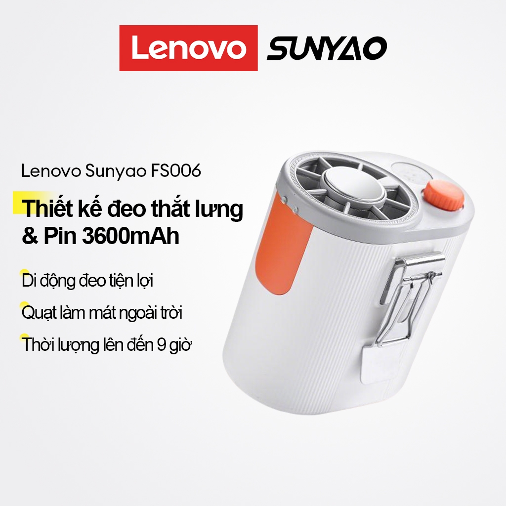 Quạt thắt lưng Lenovo SUNYAO FS006 Quạt di động có thể đeo được 3600mAh Quạt làm mát ngoài trời có thể sạc lại lên đến 9 giờ
