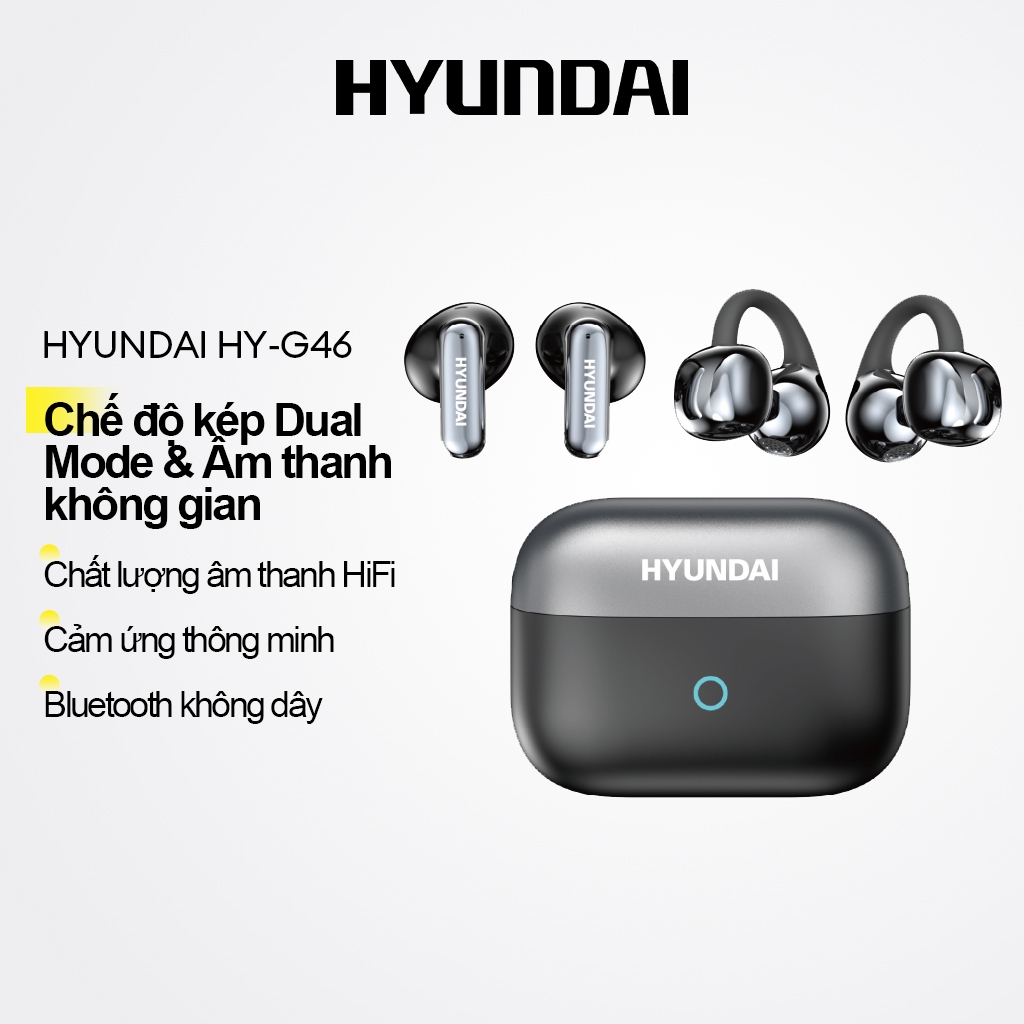 Tai nghe Bluetooth HYUNDAI HY-G46 và Tai nghe không dây có Bluetooth 6.0 và Âm thanh không gian HiFi cộng với Tai mở chế độ kép