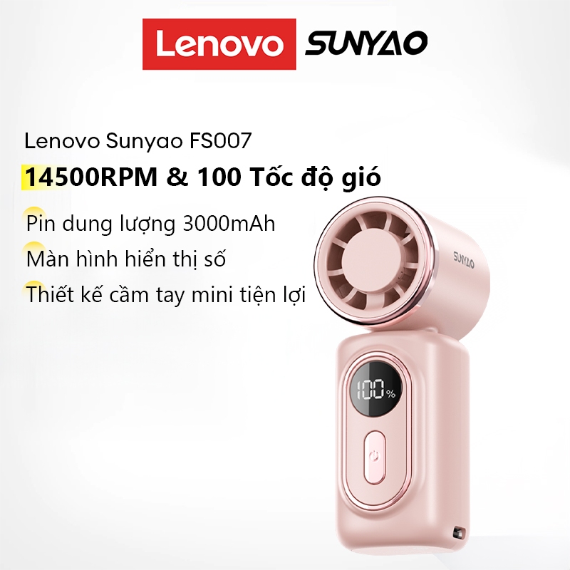 Quạt cầm tay Lenovo Sunyao FS007 Quạt di động Quạt Mini 14500RPM 100 Tốc độ 3000mAh Màn hình kỹ thuật số