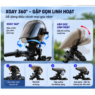 Giá Đỡ Điện Thoại Xe Máy Kèm Mái Che Chống Mưa Chống Gió Xoay 360° Kính PC Trong Suốt
