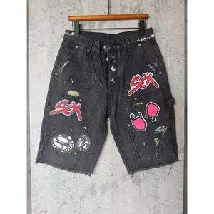 Unisex Splash Wash Vintage Quần Short Denim 5 "