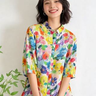 Áo sơ mi ngắn tay in hoa phong cách Hàn Quốc dành cho nữ