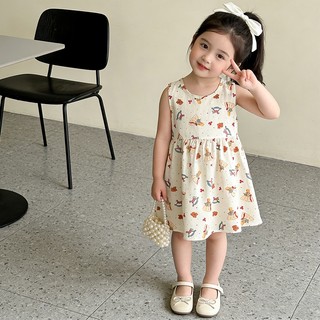 MuyoNowo Tập Đi Bé Gái Không Tay Sundress Hoạt Hình Dễ Thương In Hình Mùa Hè Một Dòng Đầm Trẻ Em