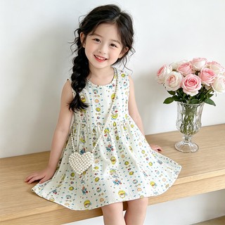 MuyoNowo Tập Đi Bé Gái Không Tay Sundress Mini In Hoạt Hình Mùa Hè Một Dòng Đầm Trẻ Em