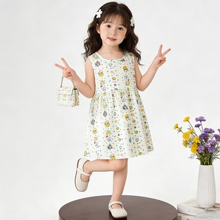 MuyoNowo Tập Đi Bé Gái Không Tay Sundress Mini In Hoạt Hình Mùa Hè Một Dòng Đầm Trẻ Em