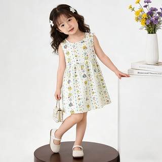 MuyoNowo Tập Đi Bé Gái Không Tay Sundress Mini In Hoạt Hình Mùa Hè Một Dòng Đầm Trẻ Em