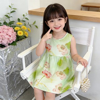 MuyoNowo Bé Gái Không Tay Hoa Sundress Size 90 Đầm Chữ A Mùa Hè Cho Bé