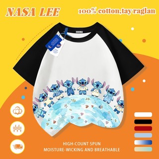 [Giao hàng trong ngày] Áo thun Cotton nguyên chất màu trắng cho trẻ em NASA Phim hoạt hình Koala Stitch In hình hợp thời trang 3-16 tuổi Bé trai bé gái tay ngắn thông thường 2