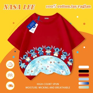 [Giao hàng trong ngày] Áo thun Cotton nguyên chất màu trắng cho trẻ em NASA Phim hoạt hình Koala Stitch In hình hợp thời trang 3-16 tuổi Bé trai bé gái tay ngắn thông thường 2
