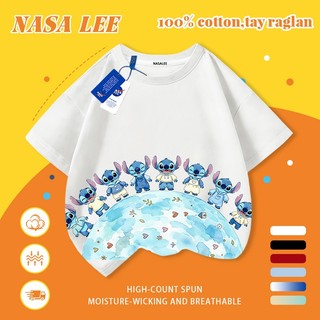 [Giao hàng trong ngày] Áo thun Cotton nguyên chất màu trắng cho trẻ em NASA Phim hoạt hình Koala Stitch In hình hợp thời trang 3-16 tuổi Bé trai bé gái tay ngắn thông thường 2
