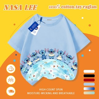 [Giao hàng trong ngày] Áo thun Cotton nguyên chất màu trắng cho trẻ em NASA Phim hoạt hình Koala Stitch In hình hợp thời trang 3-16 tuổi Bé trai bé gái tay ngắn thông thường 2