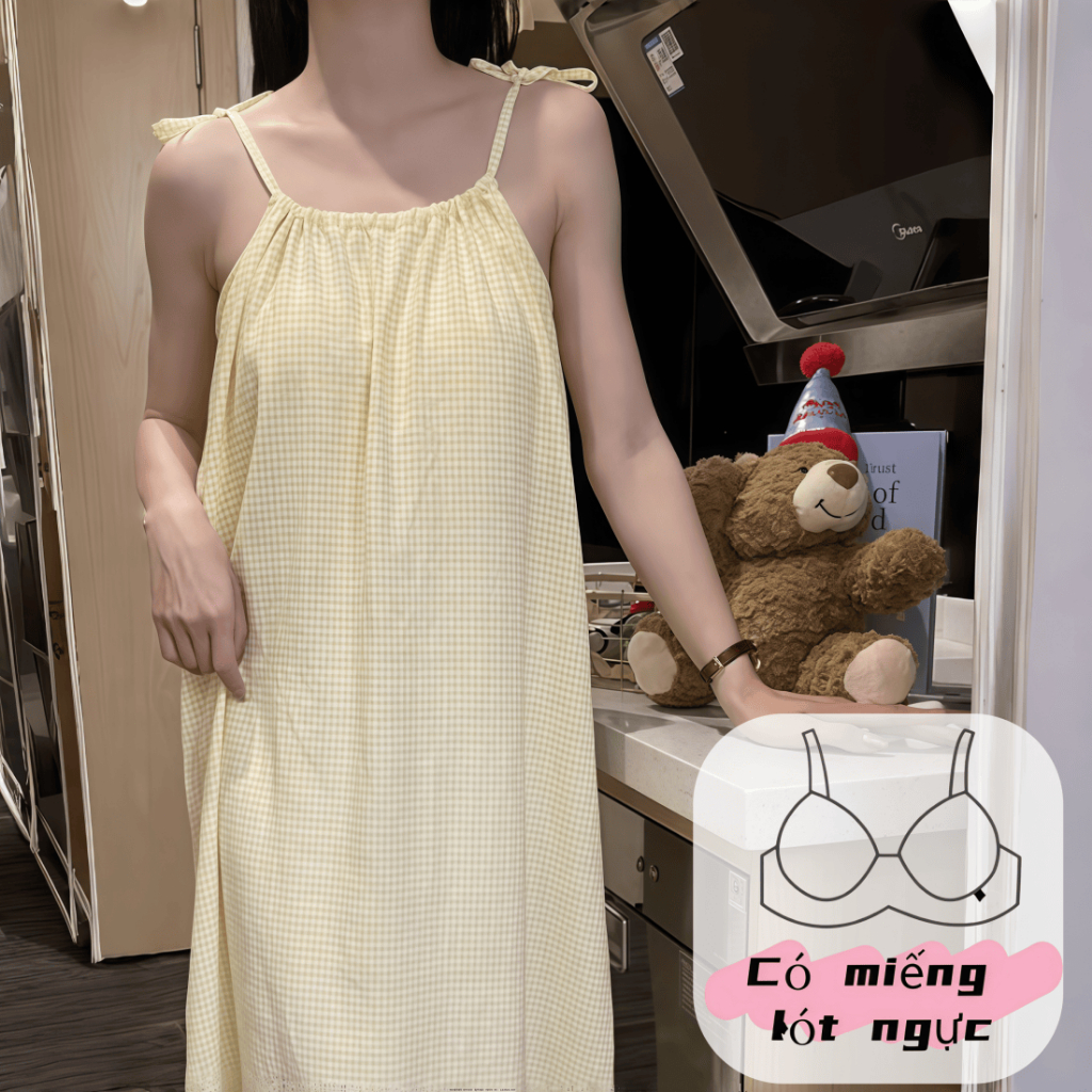 【Có miếng độn ngực】Đầm ngủ nữ mới xuân hè 2026: Dáng dây quai dễ thương, chất cotton mềm mại mỏng nhẹ, in họa tiết ngọt ngào, dáng rộng thoải mái【mặc nhà hay đi chơi đều xinh】