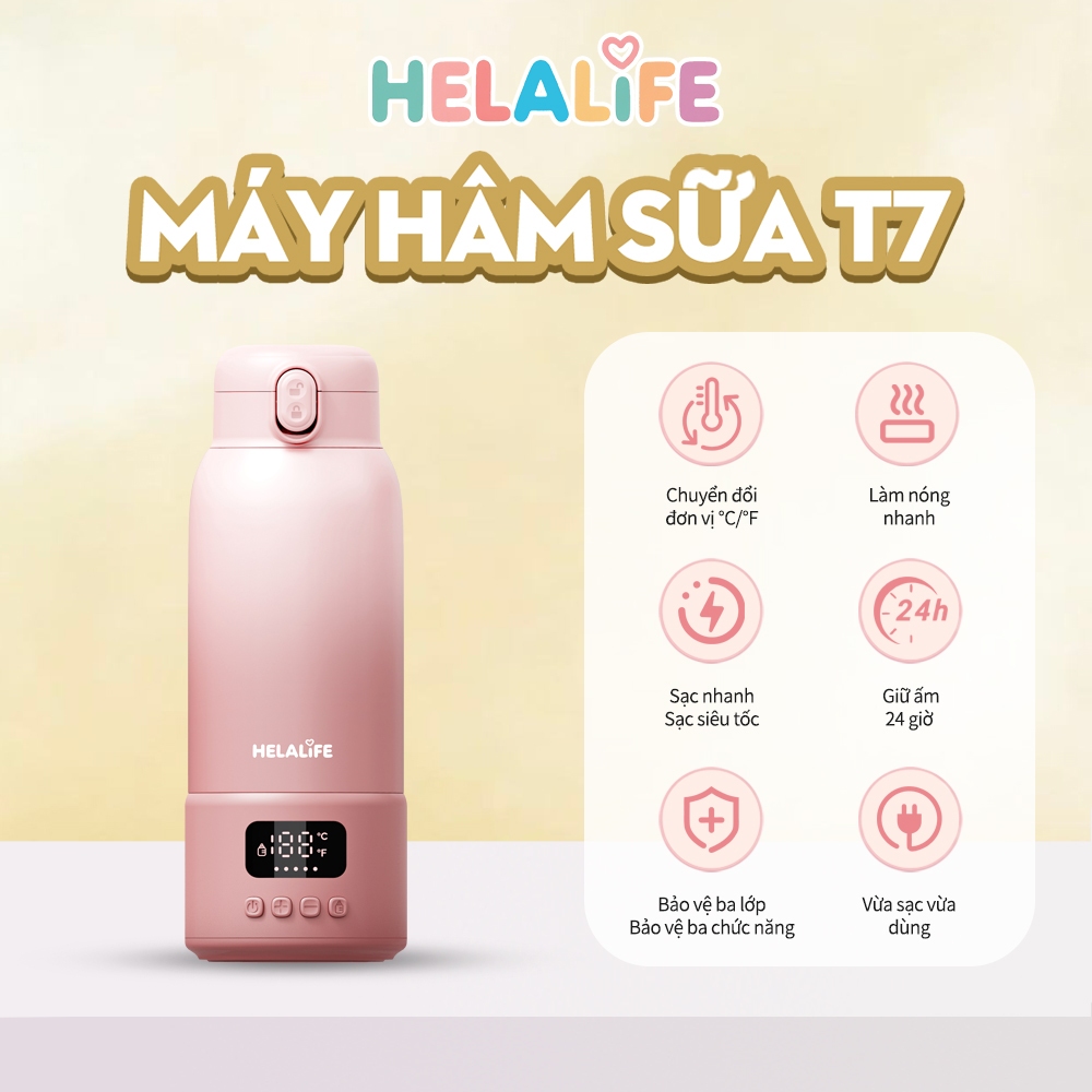 Helalife T7 Di Động Sữa Ấm Sữa Điều Chỉnh Sữa Nồi Hơi Cốc Nước Hút Chân Không Giữ Nhiệt Cốc