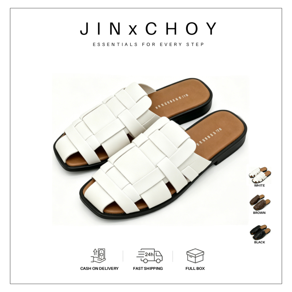 JINxCHOY SHOES Thời trang Dệt thoi Hollow Muller PU Da Phụ nữ Dép