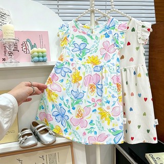 MuyoNowo Bé Gái Mùa Hè In Hoa Váy Tencel Viscose Ruffle Không Tay Trẻ Em