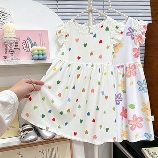 MuyoNowo Bé Gái Mùa Hè In Hoa Váy Tencel Viscose Ruffle Không Tay Trẻ Em